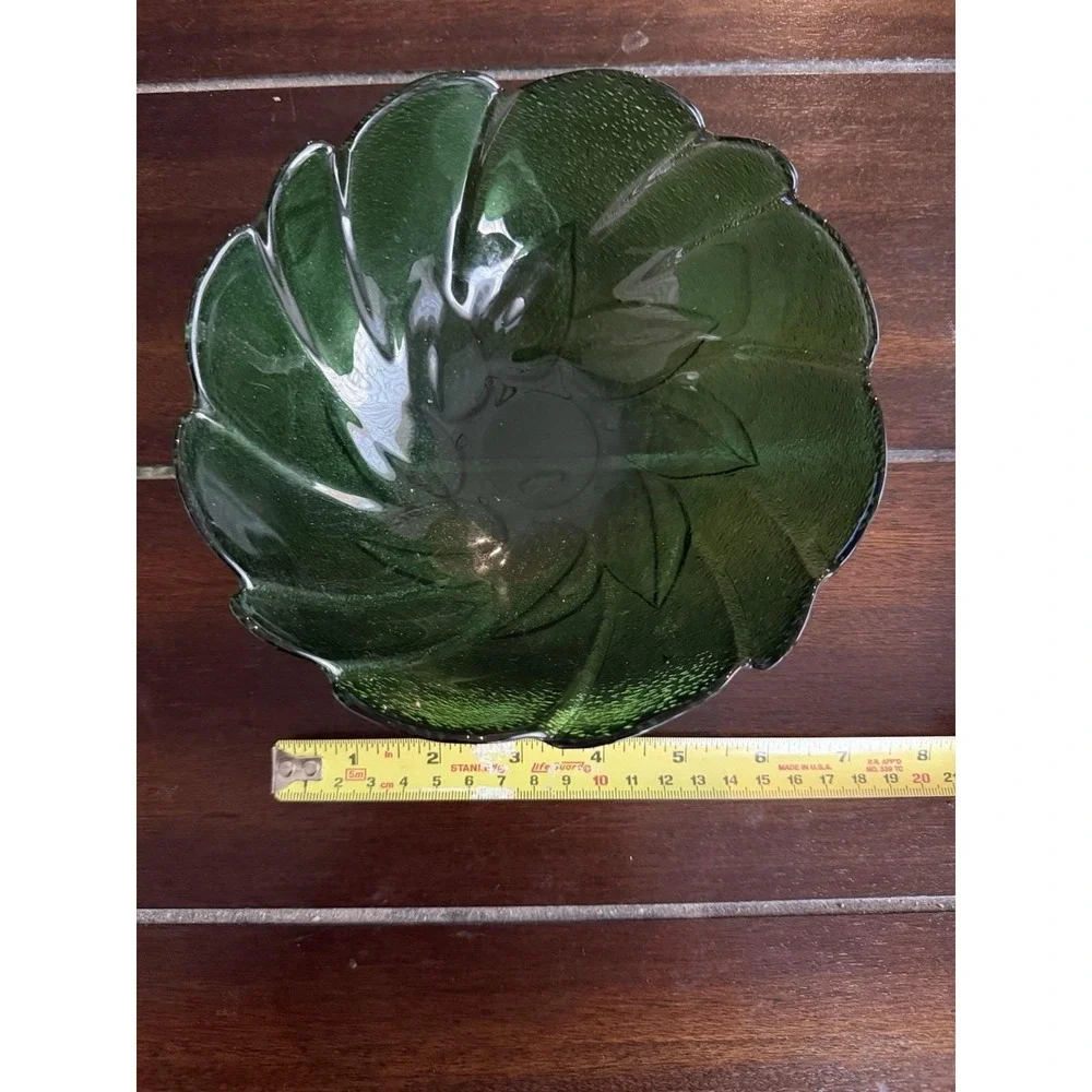 Vintage Light Green Leaf Pressed Glass Bowl